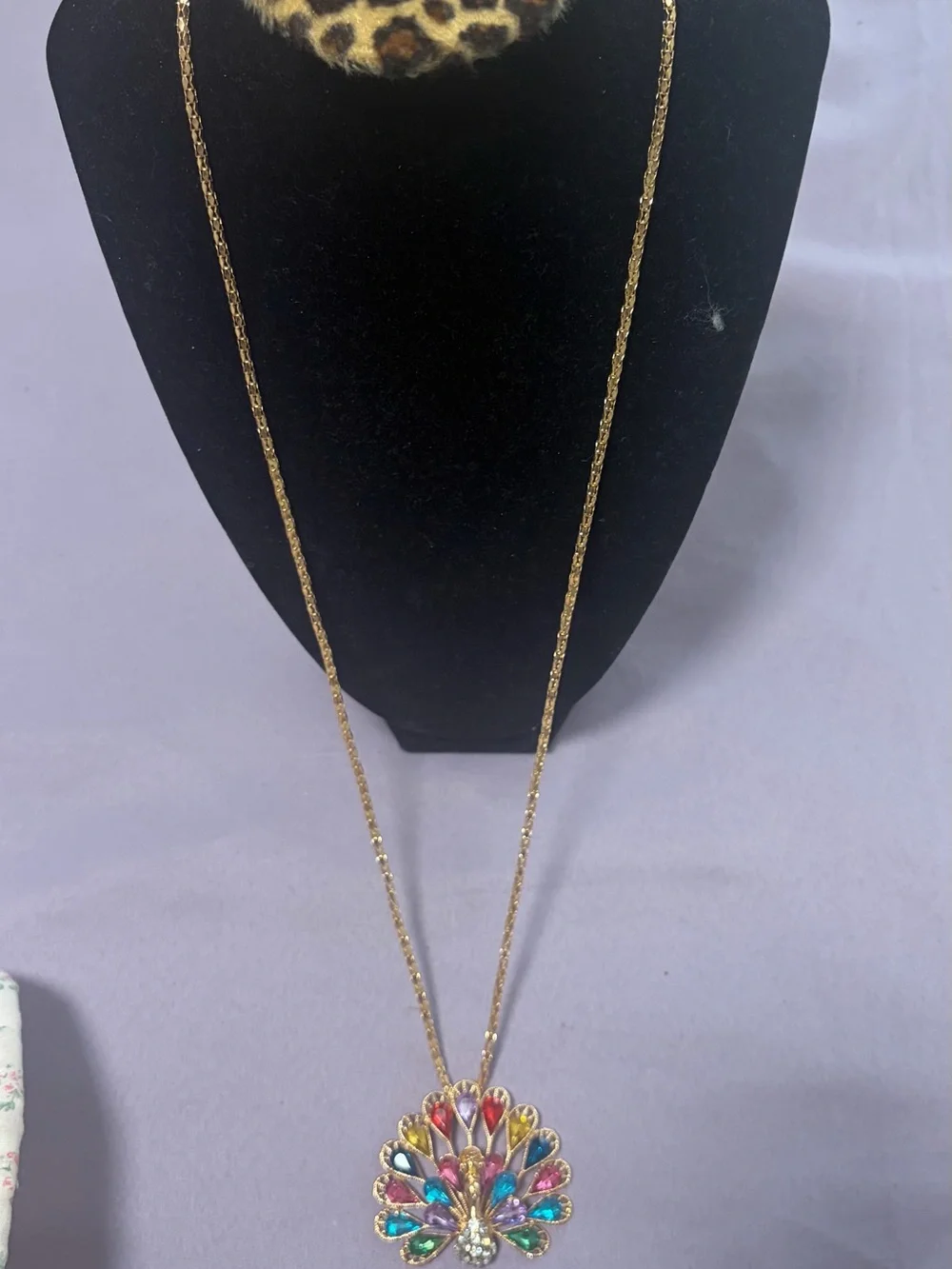 Betsey Johnson Gold Peacock Pendant Necklace with Multicolor Stones